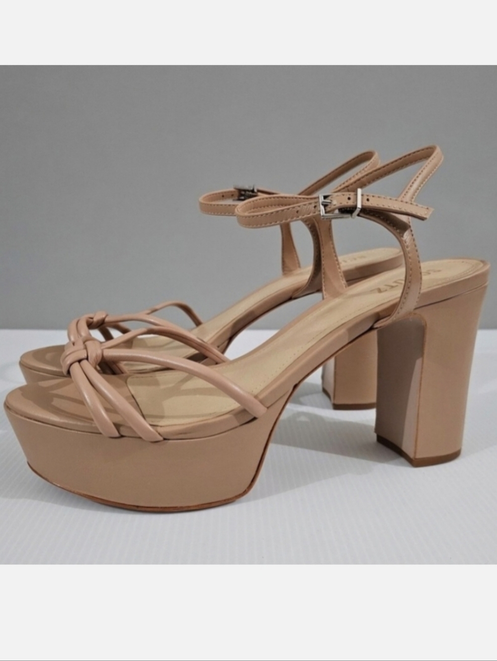 Schutz Kelsie Platform Sandal Womens 10.5 Tan Leather Strappy Block Heel